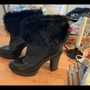 MONCLER mink trimmed boot